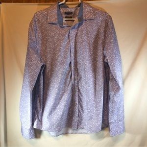 Madison slim fit purple/white paisley long sleeve button down shirt L 16-16 1/2